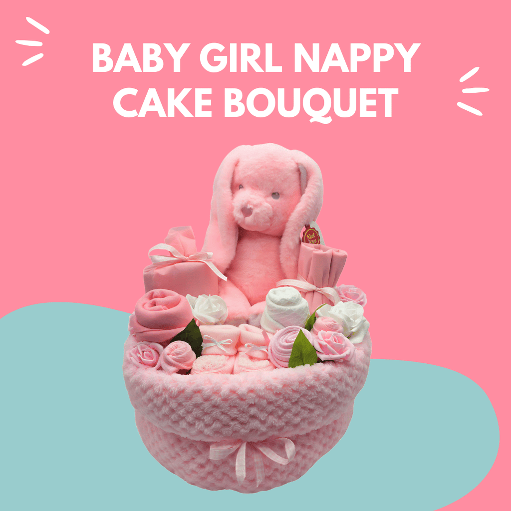 Baby Girl Nappy Cake Bouquet Arrangement - a gorgeous gift bouquet to welcome a new baby girl!