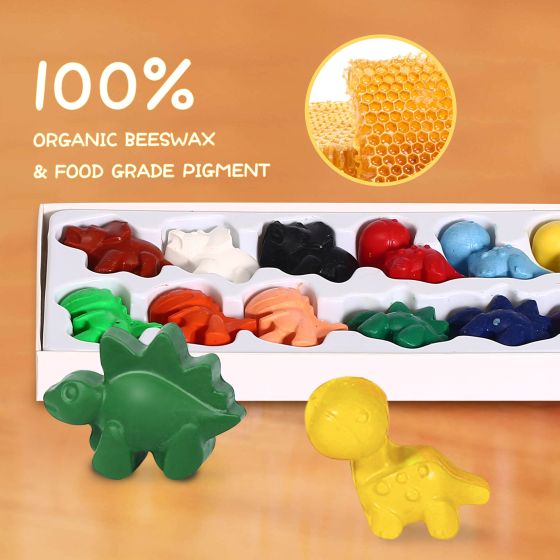 Jar Melo's colorful and fun dino-shaped beeswax crayons. These fab crayons are crafted with pure beeswax and a mixture of dinosaur shapes and colours!