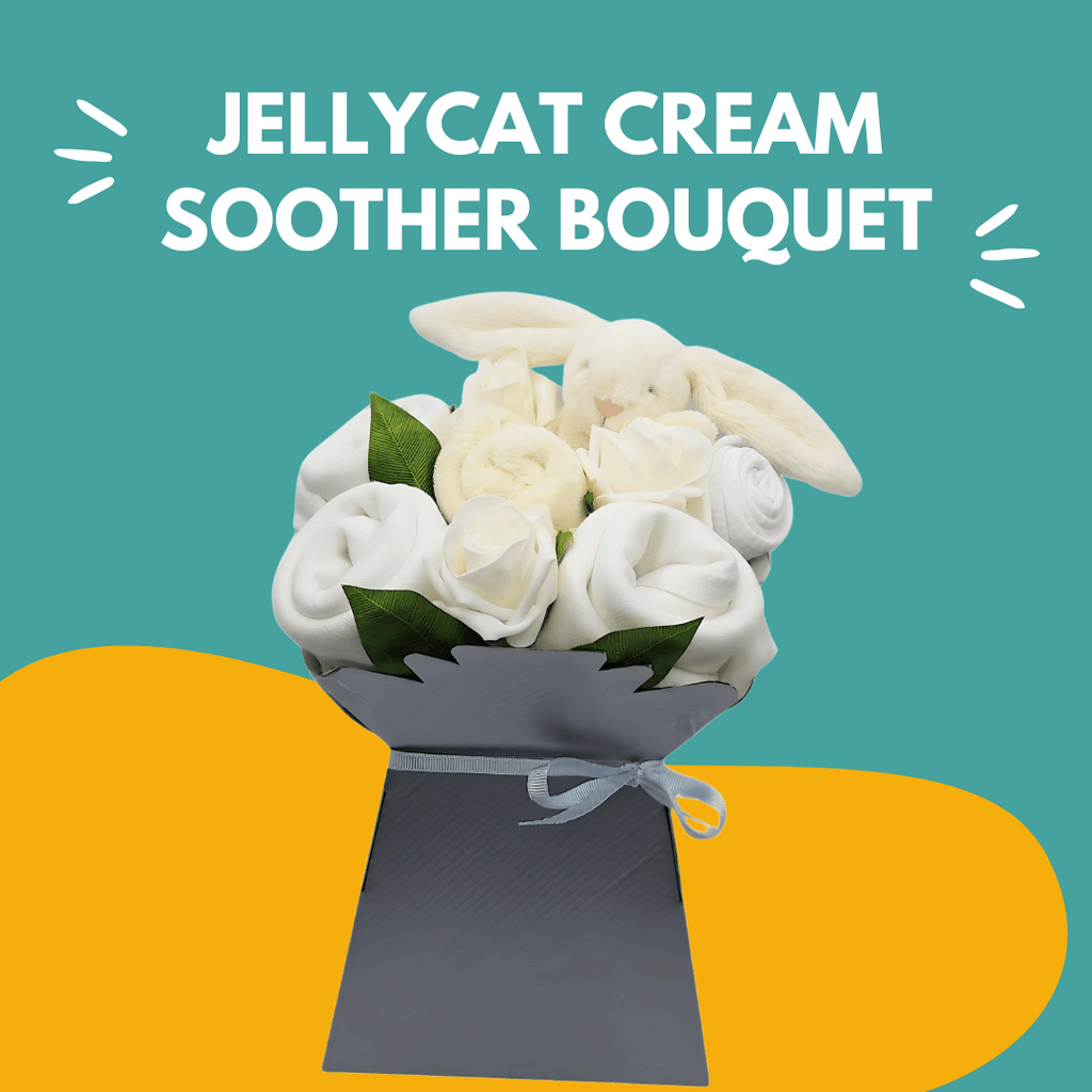 Jellycat Cream Bunny Soother Baby Bouquet - a gorgeous unisex baby gift bouquet.