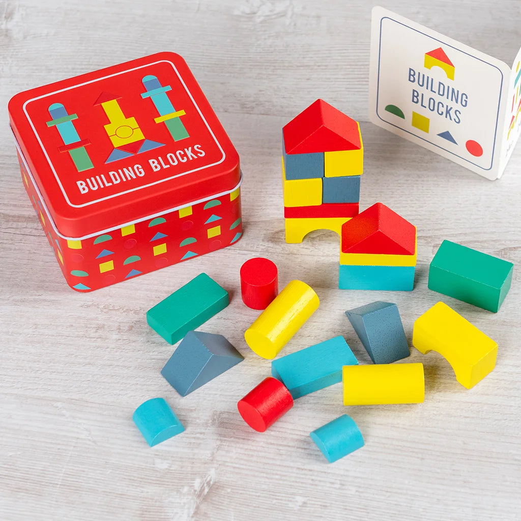 Rex London Wooden Building Blocks In A Tin display