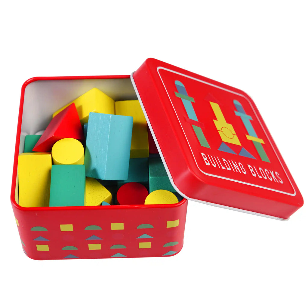 Rex London Wooden Building Blocks In A Tin - in red tin