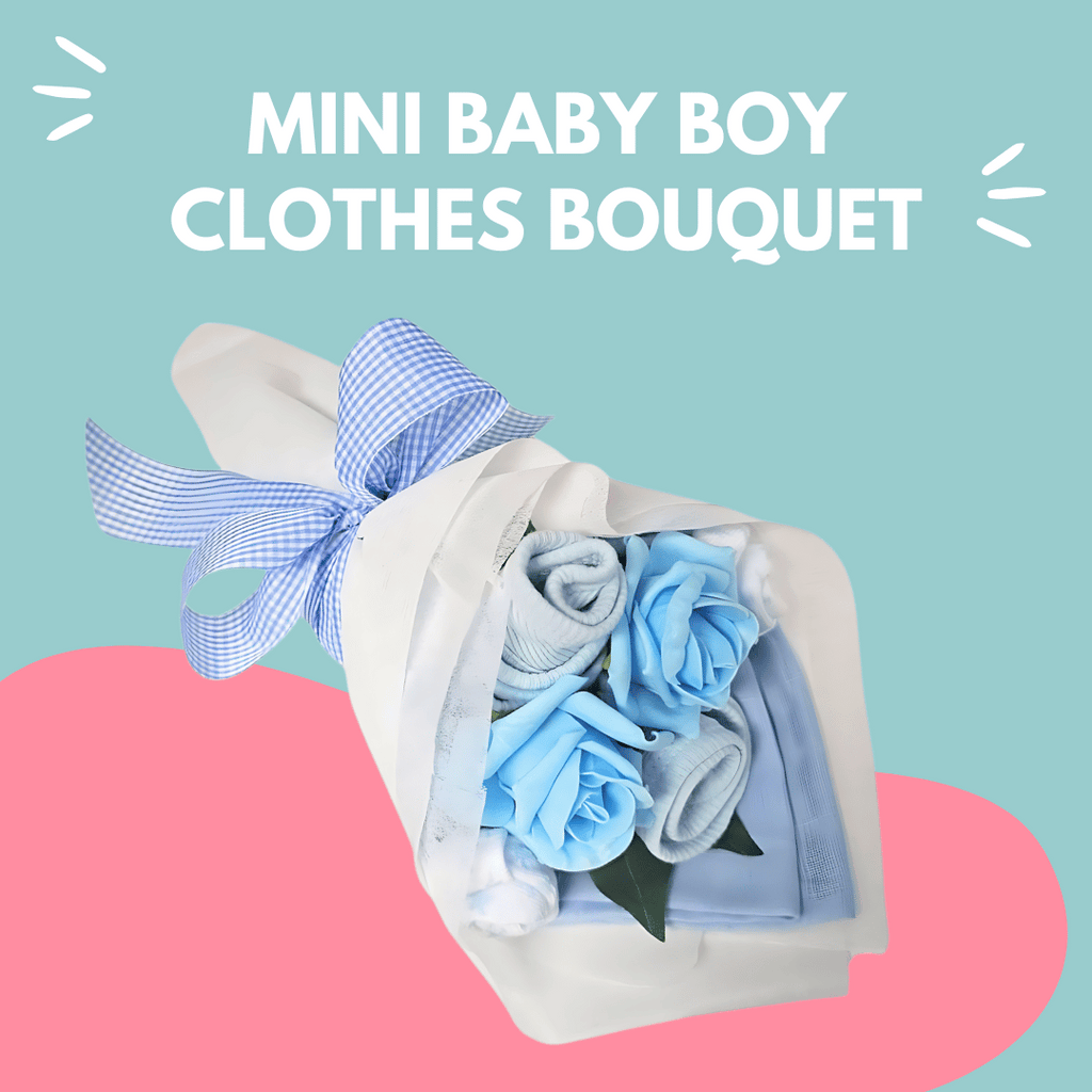 Say It Baby - Mini Baby Boy Clothes Bouquet, colourful background