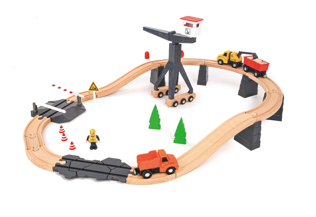 Tooky Toy Wooden Construction Yard Train Set