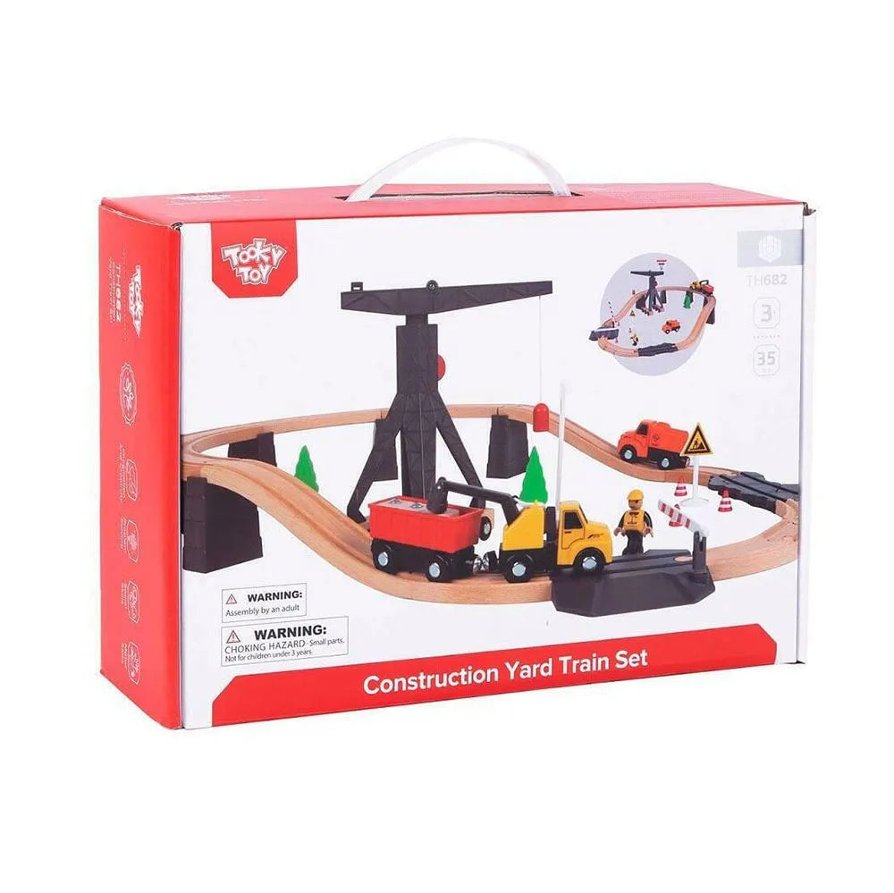 Tooky Toy Wooden Construction Yard Train Set