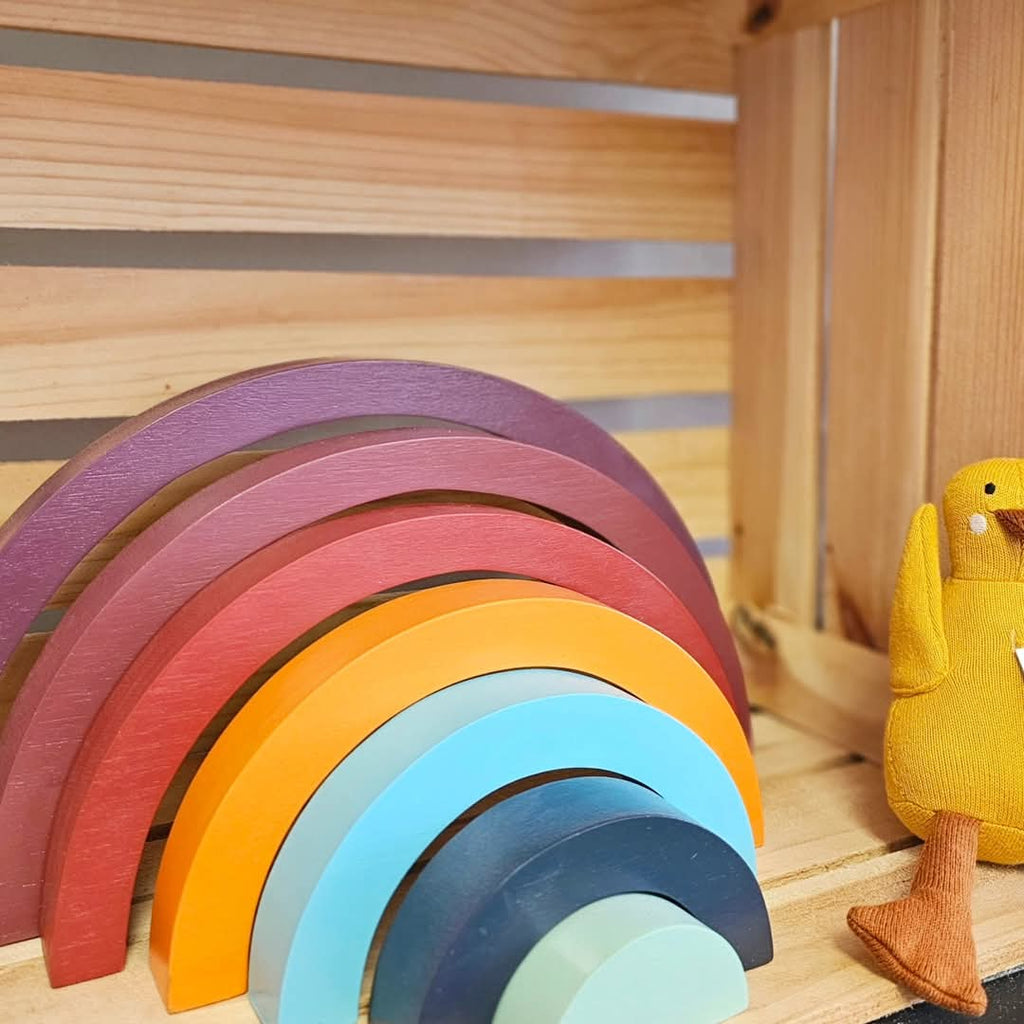 beautiful wooden scandi colour stacking rainbow toy