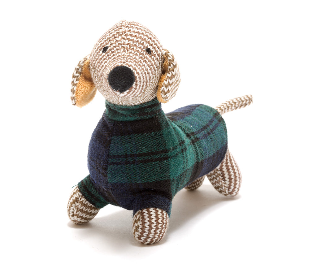 Best Years Knitted Sausage Dog Rattle - Tartan Jumper