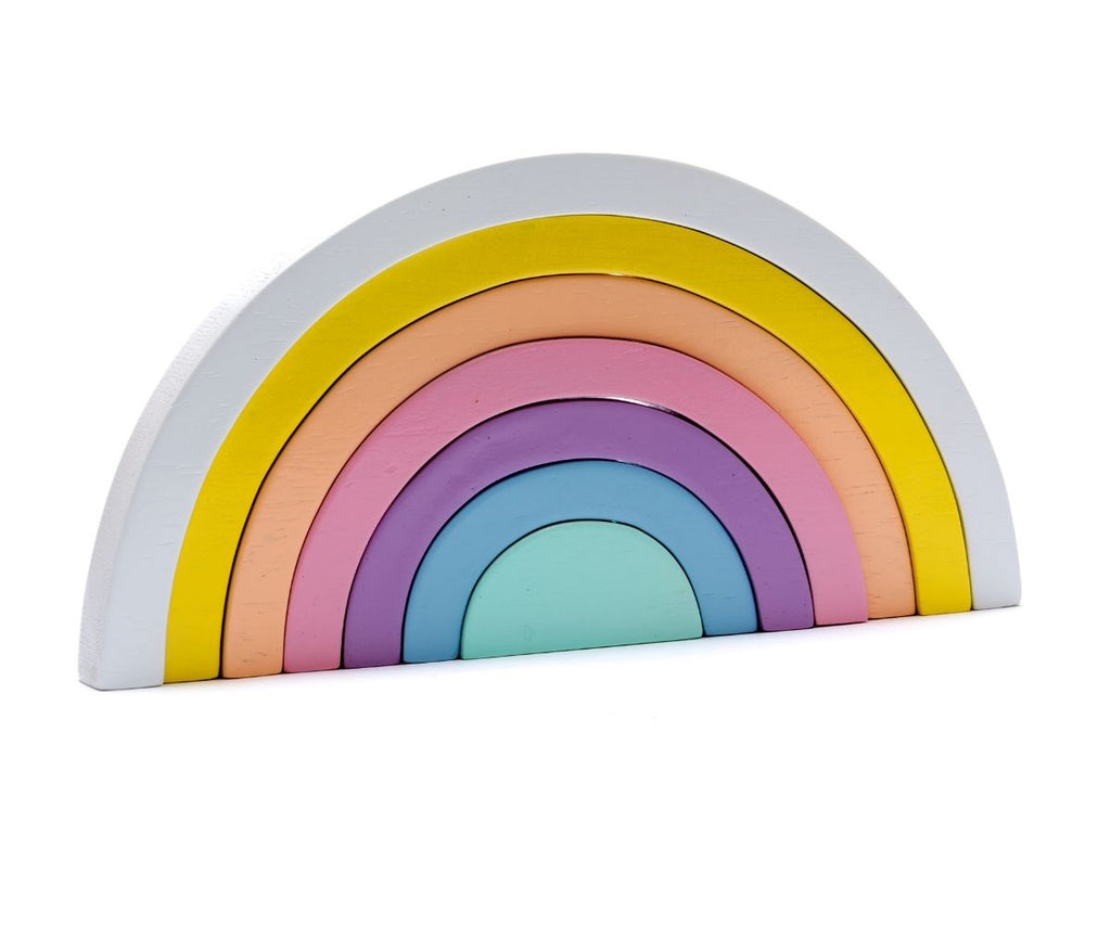 Pastel Fair Trade Wooden Rainbow Stacker Toy. Sold by Say It Baby Gifts