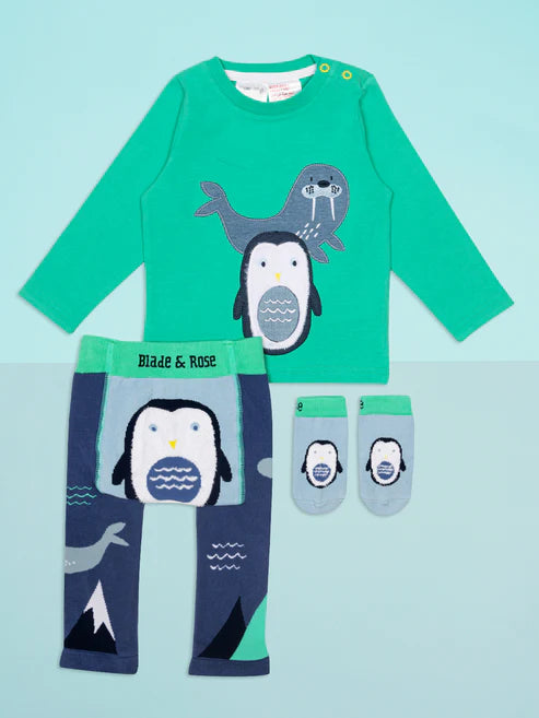 Blade & Rose Arctic Friends Top - bold, bright and fun! This gorgeous green top features a sweet arctic design with a seal and fluffy penguin.