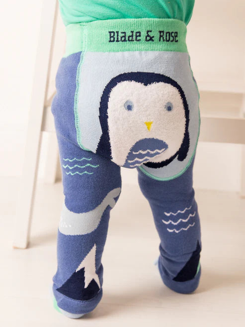 Blade & Rose Arctic Friends Leggings - bold, bright and fun! These fab leggings in blue and green feature a sweet fluffy penguin design.