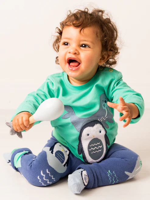 Blade & Rose Arctic Friends Top - bold, bright and fun! This gorgeous green top features a sweet arctic design with a seal and fluffy penguin.