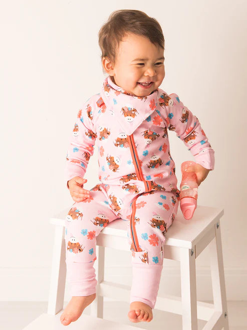 Blade &amp; Rose Bonnie Highland Cow Zip-Up Romper - bold, bright and fun! 