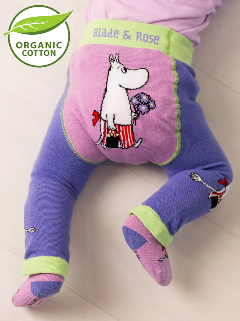 Blade & Rose Moomins Love Forever Leggings - bold, bright and fun! These fab leggings are purple and teal with a fun Moomins design, and are made with organic cotton.