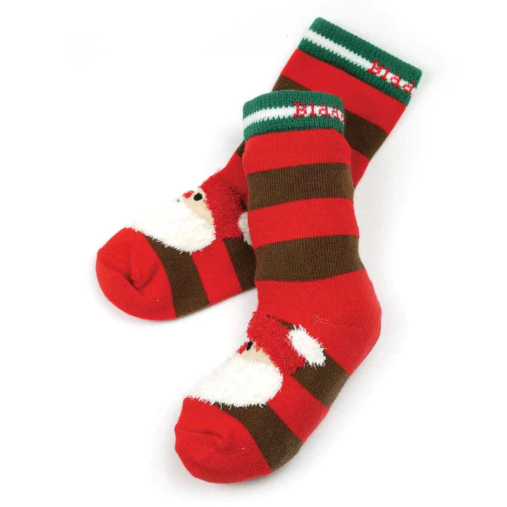 Blade & Rose Festive Santa Socks - bold, bright and fun! These festive socks in red feature Santa with fluffy knit detailing.