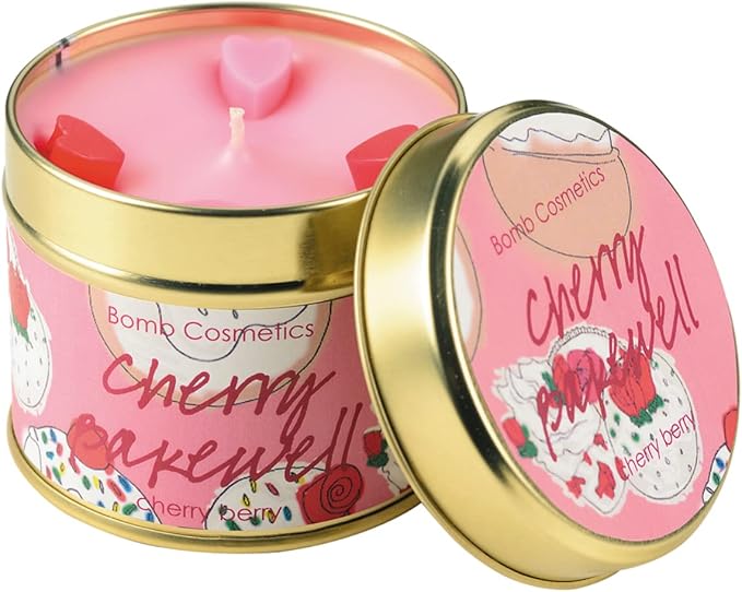 This Cherry Bakewell Tin Candle by Bomb Cosmetics is created using high quality essential oils and is has a delicious cherry almond spice scent.