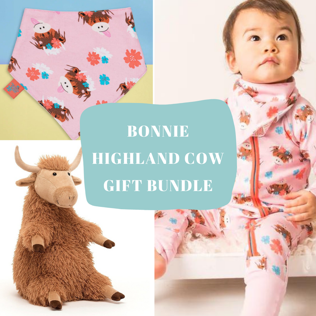 Blade &amp; Rose Bonnie Highland Cow Bundle - a gorgeous gift set containing beautiful matching items from Blade &amp; Rose teamed with a soft Jellycat Highland Cow.