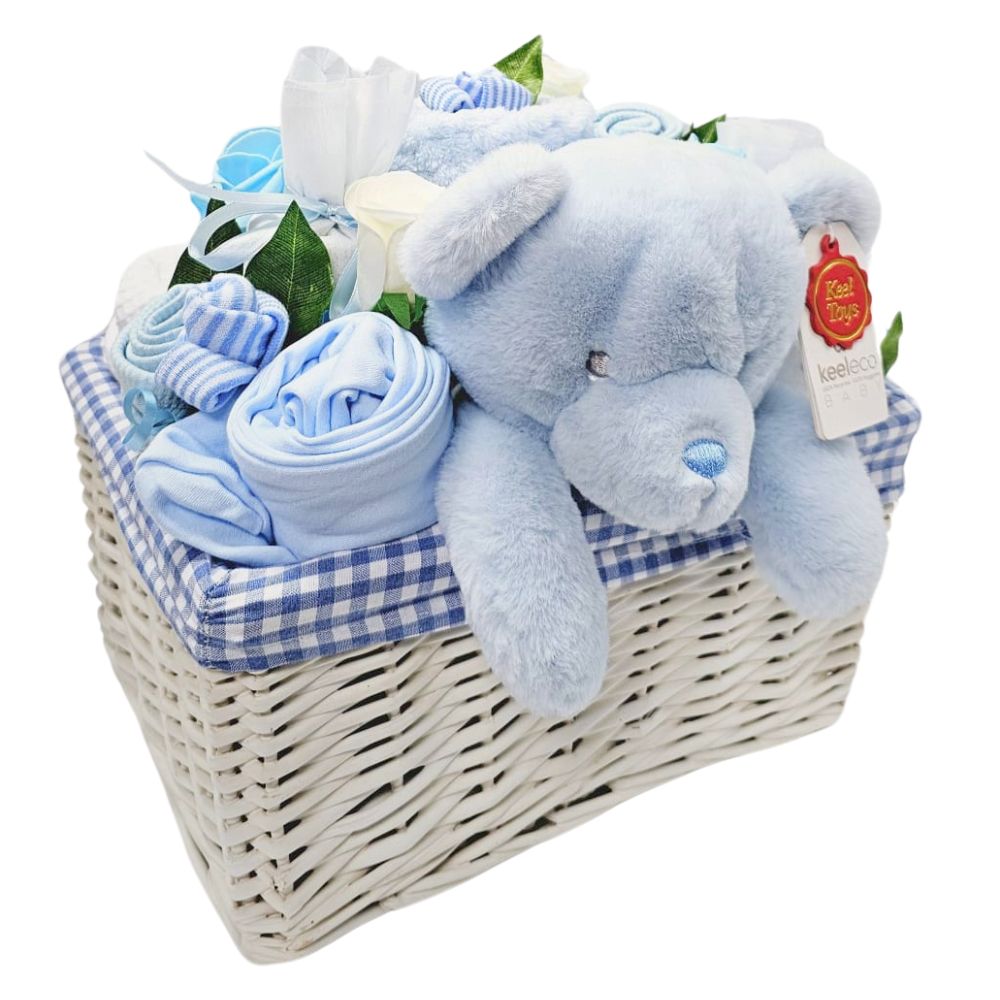Deluxe Baby Boy Gift Flower Basket | Baby Boy Gift Baskets | Say It ...