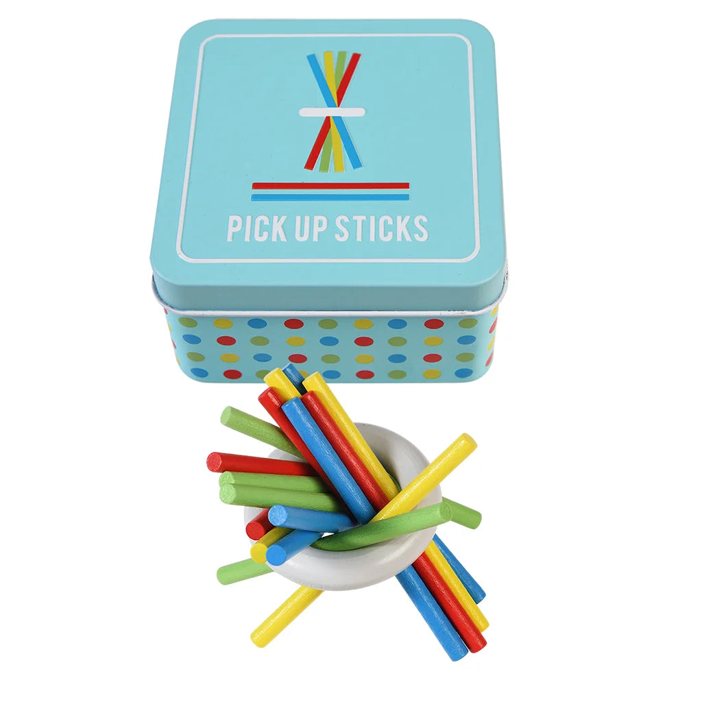 Rex London Wooden Pick-Up-Sticks In A Tin - handy tin for on the go