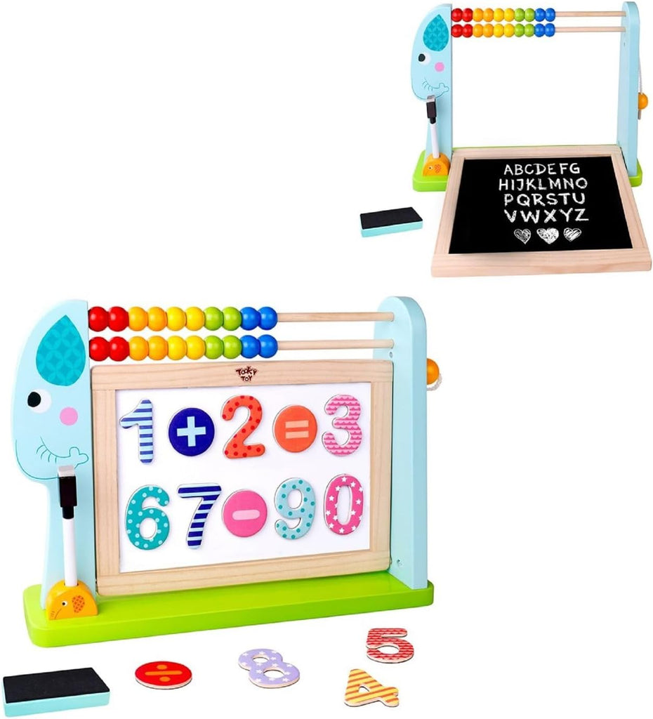 Tooky Toy Wooden Elephant Playing Board - this brilliant activity centre has a double sided board, and colourful abacus. A fun educational toy!