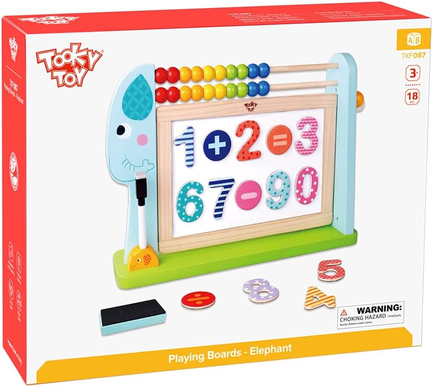 Tooky Toy Wooden Elephant Playing Board - this brilliant activity centre has a double sided board, and colourful abacus. A fun educational toy!