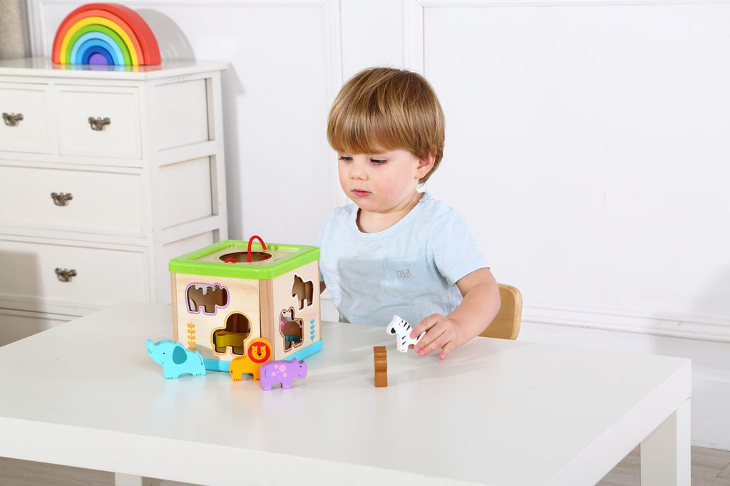 Tooky Toy Wooden Animal Sorter - a colourful and chunky shape sorter for age 12 months and above. Sold by Say It Baby Gifts