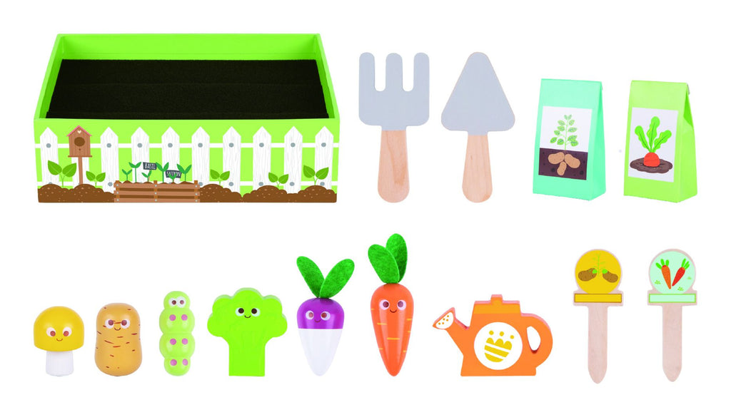 Tooky Toy My Little Garden  - a beautiful pretend play veggie garden packed full of wonderful wooden veggies and accessories, perfect for budding little gardeners! Sold by Say It Baby Gifts