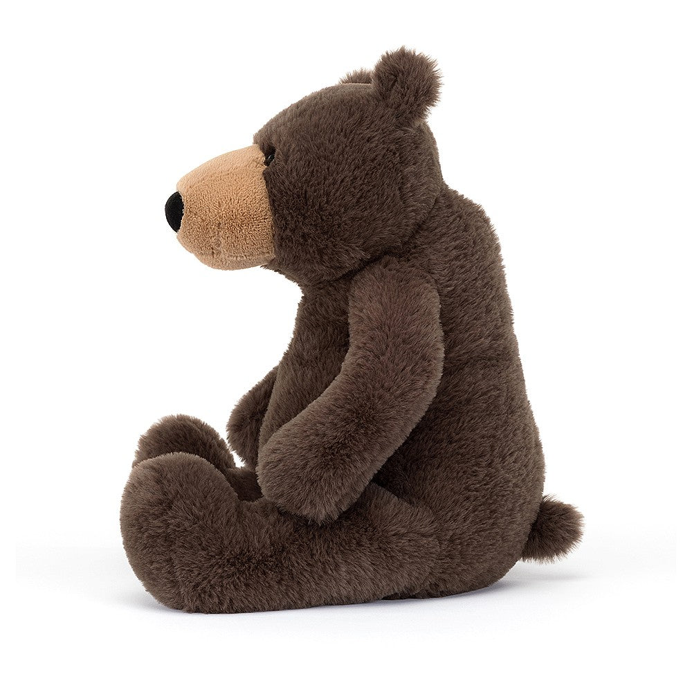 Jellycat Knox Bear is a scrummy, chunky bear with a soft nougat snout and dark chocolate fur.  KNOX2B. Sold by Say it Baby Gifts