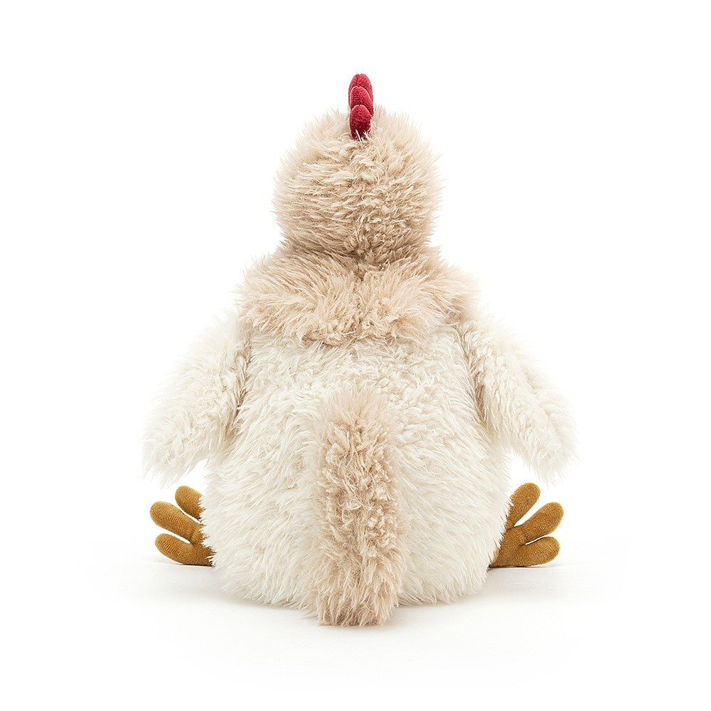 Jellycat Whitney Chicken. A gloriously fluffy and scrumptiously soft girl with oaty ruff, golden suedey feet and beak and plump snowy tummy. WHIT2CH. Sold by Say It Baby Gifts