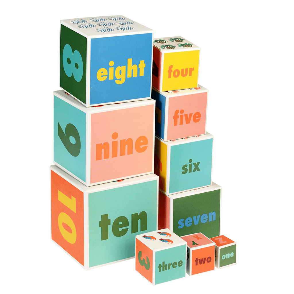 Featuring a series of bright and colorful "Wild Wonders" animal designs, the blocks also have letters of the alphabet on one side and numbers on the others. Great for encouraging letters and number skills.