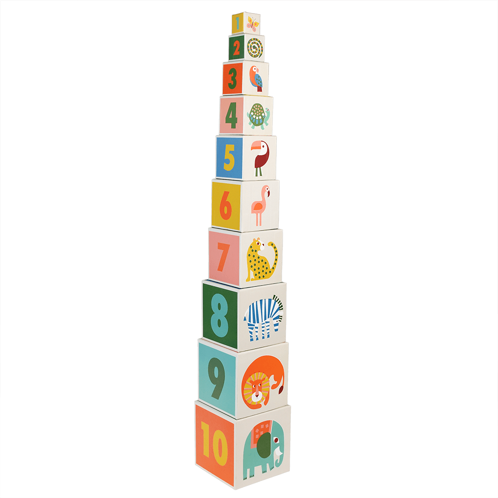 Featuring a series of bright and colorful "Wild Wonders" animal designs, the blocks also have letters of the alphabet on one side and numbers on the others. Great for encouraging letters and number skills.