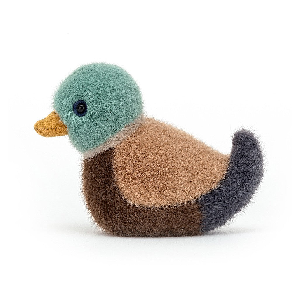 Jellycat Birdling Mallard has a sweet mustard bill, minty green head and rich fudge and charcoal plumage. A gorgeous little companion to cheer. Sold by Say It Baby Gifts