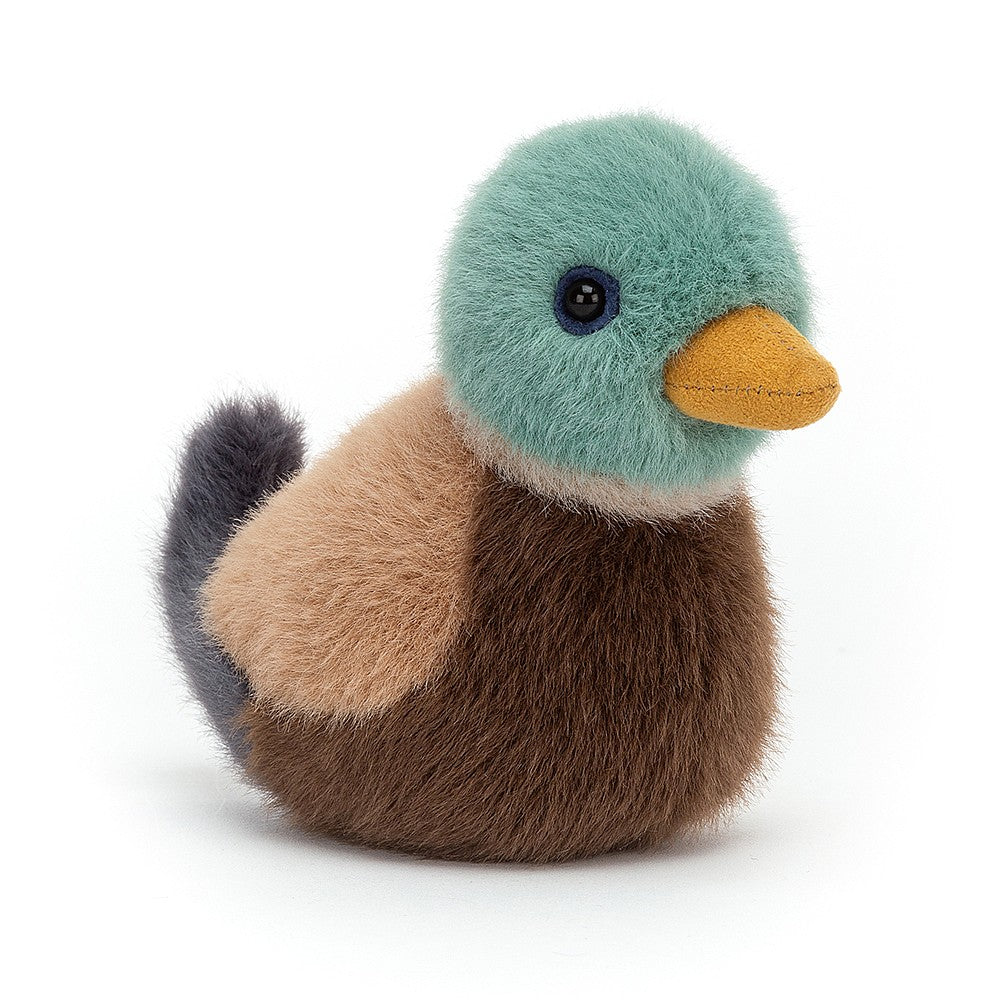 Jellycat Birdling Mallard has a sweet mustard bill, minty green head and rich fudge and charcoal plumage. A gorgeous little companion to cheer. Sold by Say It Baby Gifts. BIR6M
