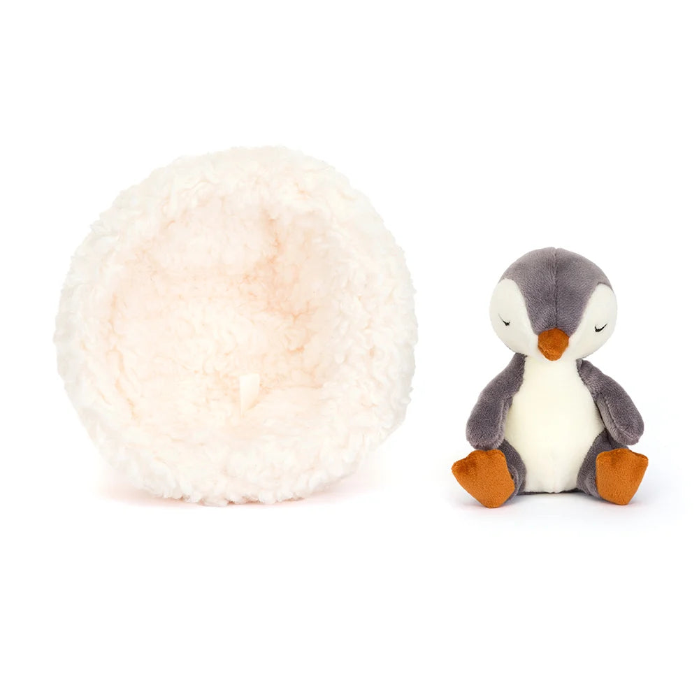 Jellycat Hibernating Penguin. Penguins don't normally sleep in the winter, but Hibernating Penguin does things his own way! Sold by Say It Baby Gifts