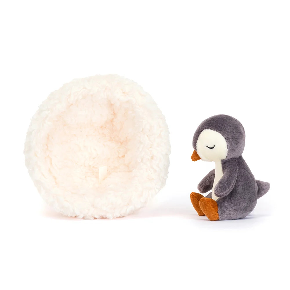 Jellycat Hibernating Penguin. Penguins don't normally sleep in the winter, but Hibernating Penguin does things his own way! Sold by Say It Baby Gifts