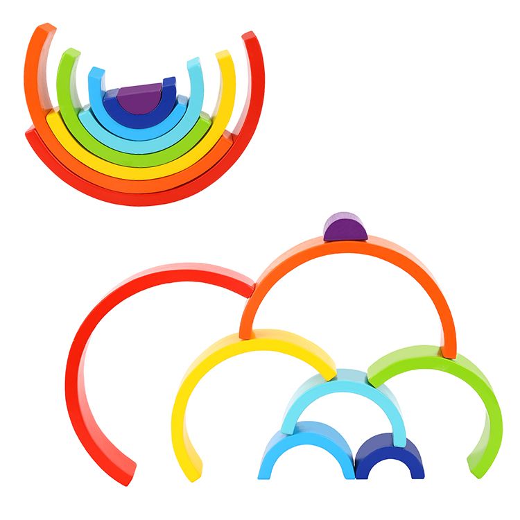 Tooky Toy Wooden Rainbow Stacker - a beautiful bright and colorful rainbow stacker toy. Sold by Say It Baby Gifts