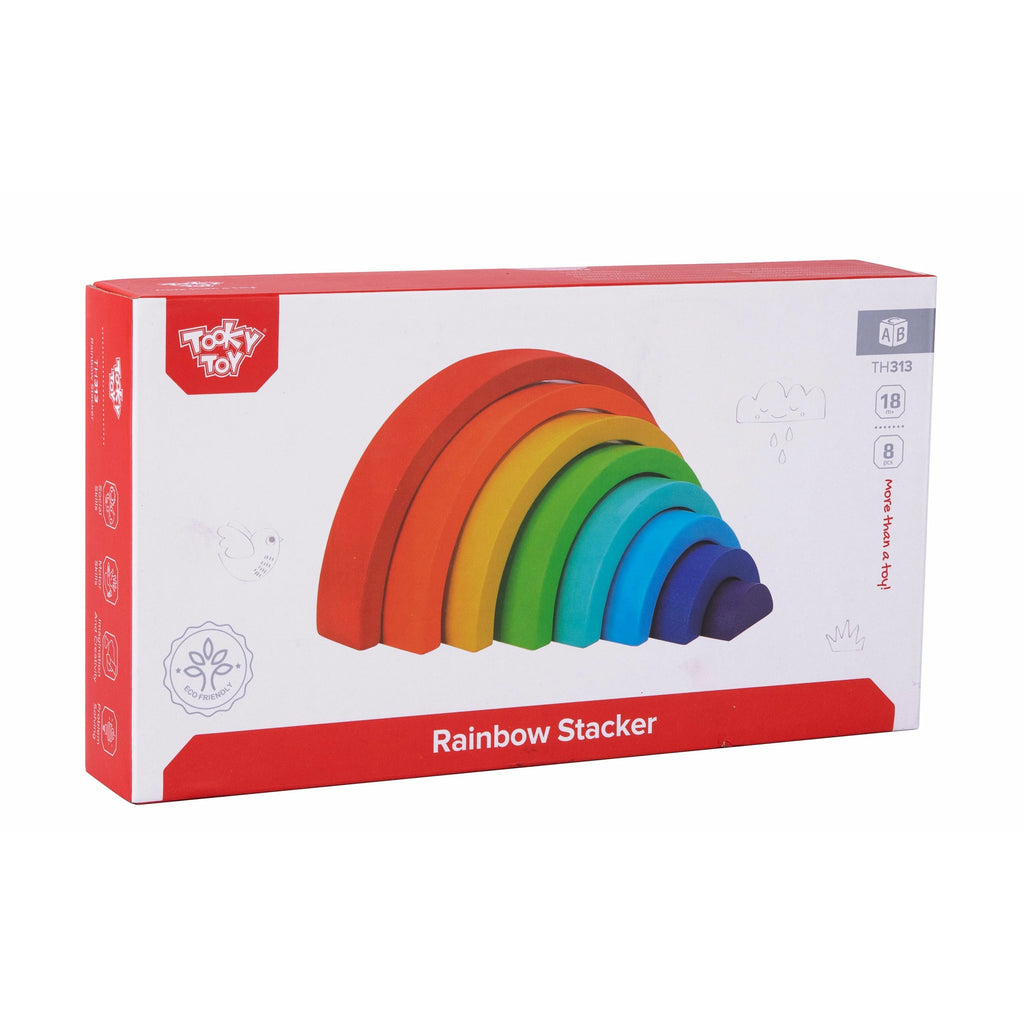 Tooky Toy Wooden Rainbow Stacker - a beautiful bright and colorful rainbow stacker toy. Sold by Say It Baby Gifts